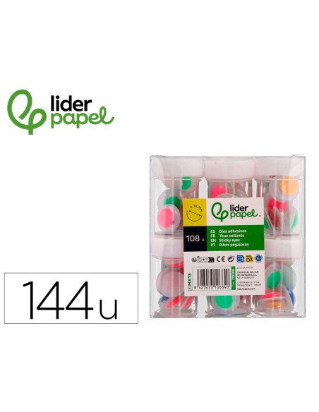 Ojo liderpapel 18 mm blanco con pupila de colores surtidos pack de 108 unidades