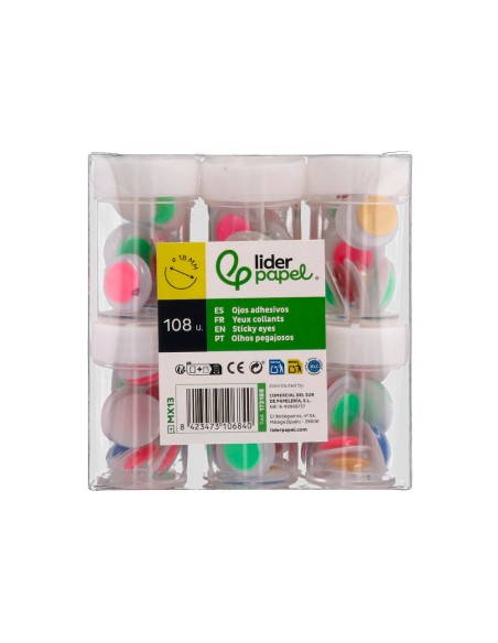 Ojo liderpapel 18 mm blanco con pupila de colores surtidos pack de 108 unidades