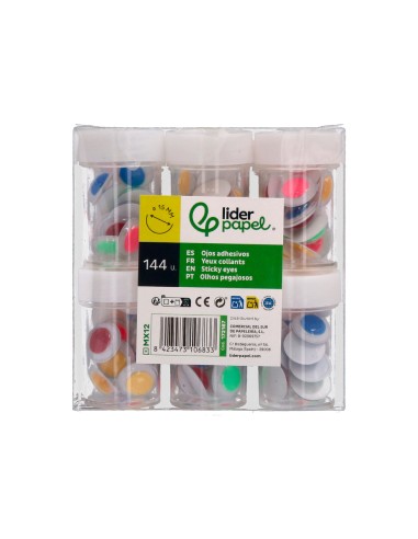 Ojo liderpapel 15 mm blanco con pupila de colores surtidos pack de 144 unidades