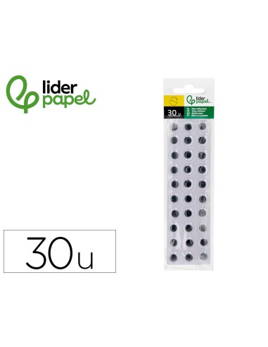Ojo adhesivo liderpapel 12 mm blanco con pupila negra bolsa de 30 unidades