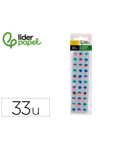 Ojo adhesivo liderpapel 10 mm con pupila de color y pestana de color bolsa de 33 unidades