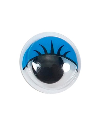 Ojo adhesivo liderpapel 10 mm con pupila negra y pestana de color azul bolsa de 66 unidades