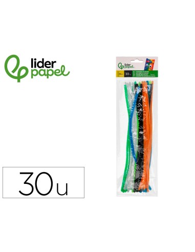 Limpiapipas de chenilla liderpapel 30 cm colores mate surtidos bolsa de 30 unidades