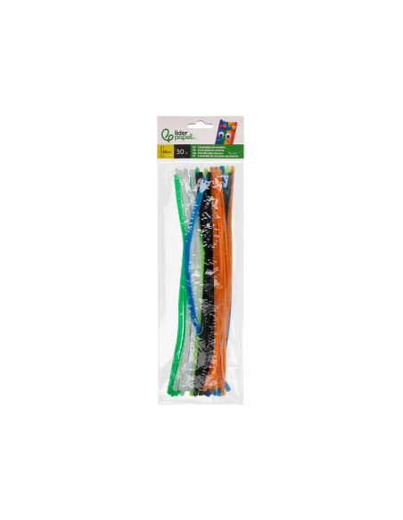 Limpiapipas de chenilla liderpapel 30 cm colores mate surtidos bolsa de 30 unidades