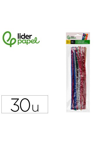 Limpiapipas de chenilla liderpapel 30 cm colores brillantes surtidos bolsa de 30 unidades