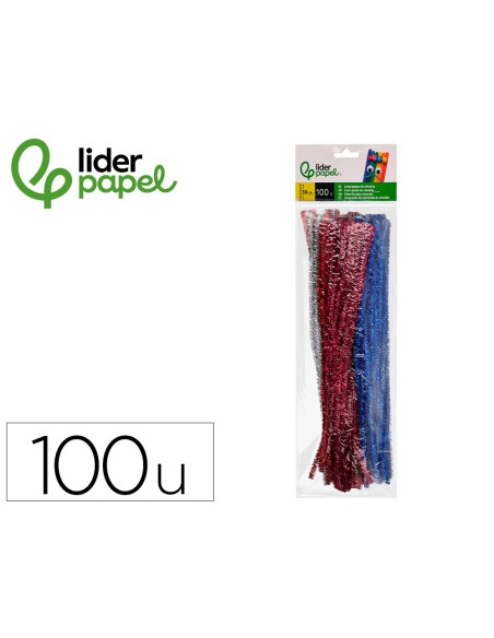 Limpiapipas de chenilla liderpapel 30 cm colores brillantes surtidos bolsa de 100 unidades