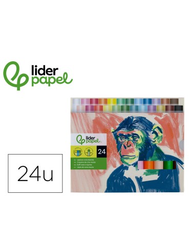 Lapices cera blanda liderpapel hexagonal caja de 24 unidades colores surtidos