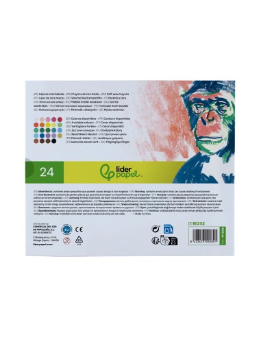 Lapices cera blanda liderpapel hexagonal caja de 24 unidades colores surtidos