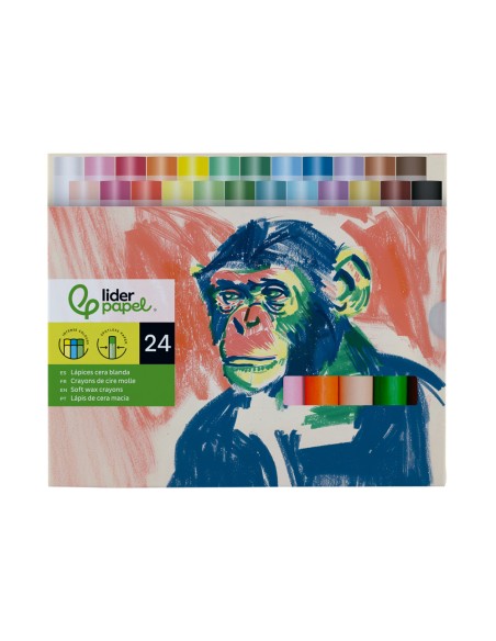 Lapices cera blanda liderpapel hexagonal caja de 24 unidades colores surtidos