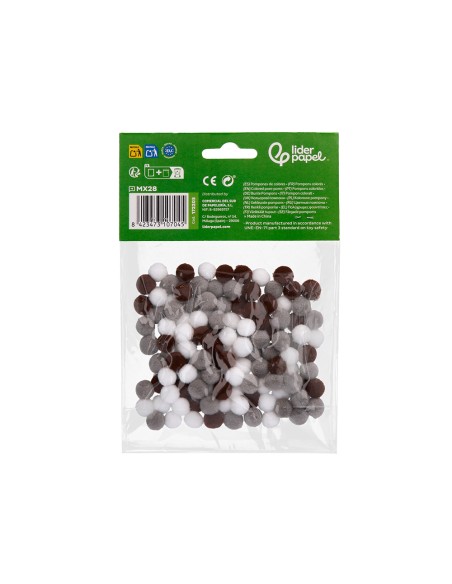 Pompones de colores liderpapel 1 cm tonalidades neutras bolsa con 120 unidades