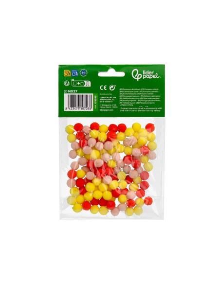 Pompones de colores liderpapel 1 cm tonalidades calidas bolsa con 120 unidades