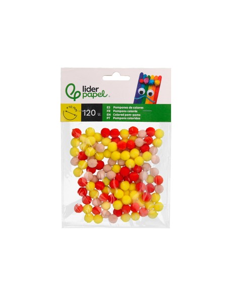 Pompones de colores liderpapel 1 cm tonalidades calidas bolsa con 120 unidades