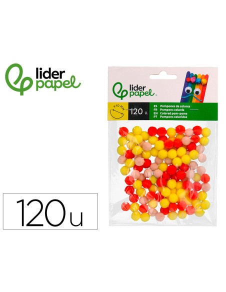 Pompones de colores liderpapel 1 cm tonalidades calidas bolsa con 120 unidades