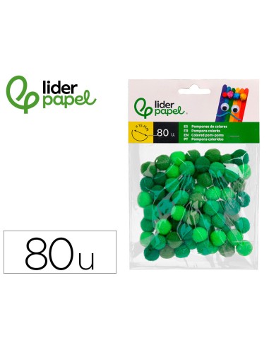 Pompones de colores liderpapel 15 cm tonalidades verdes bolsa con 80 unidades