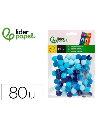 Pompones de colores liderpapel 15 cm tonalidades azules bolsa con 80 unidades