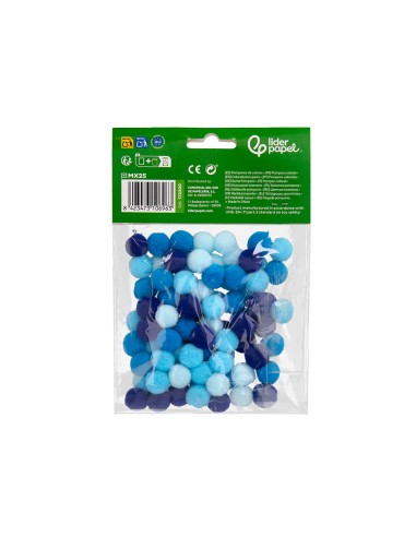 Pompones de colores liderpapel 15 cm tonalidades azules bolsa con 80 unidades
