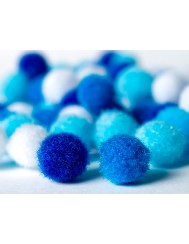 Pompones de colores liderpapel 15 cm tonalidades azules bolsa con 80 unidades