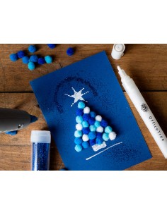 Pompones de colores liderpapel 15 cm tonalidades azules bolsa con 80 unidades