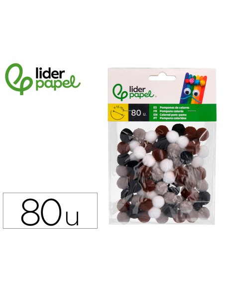 Pompones de colores liderpapel 15 cm tonalidades neutras bolsa con 80 unidades