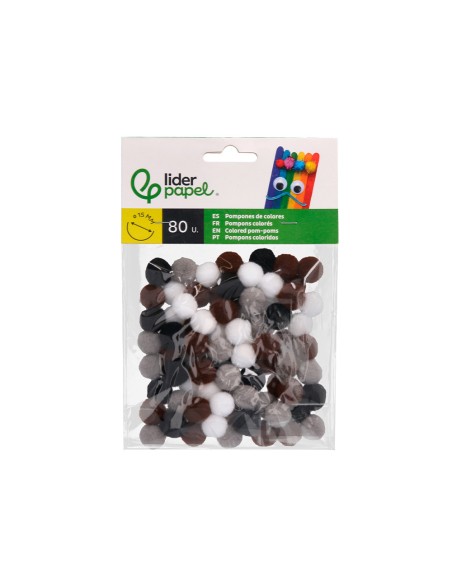 Pompones de colores liderpapel 15 cm tonalidades neutras bolsa con 80 unidades