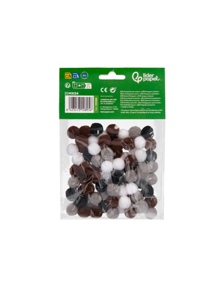 Pompones de colores liderpapel 15 cm tonalidades neutras bolsa con 80 unidades