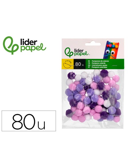 Pompones de colores liderpapel 15 cm tonalidades violeta bolsa con 80 unidades