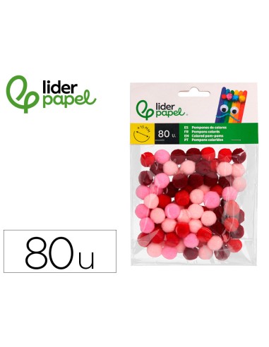 Pompones de colores liderpapel 15 cm tonalidades rojas bolsa con 80 unidades
