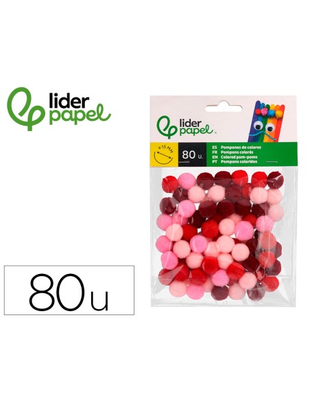 Pompones de colores liderpapel 15 cm tonalidades rojas bolsa con 80 unidades