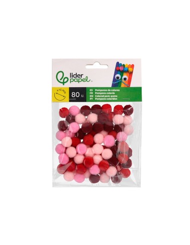 Pompones de colores liderpapel 15 cm tonalidades rojas bolsa con 80 unidades