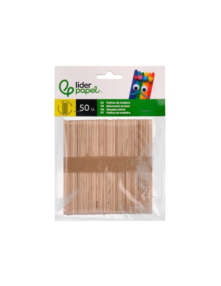 Palitos de madera liderpapel colores surtidos 114 x 1 cm bolsa con 50 unidades
