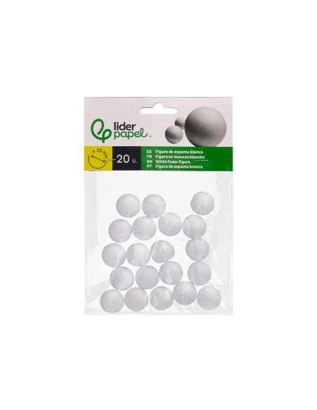 Figura de espuma blanca liderpapel bola de 2 cm bolsa con 20 unidades