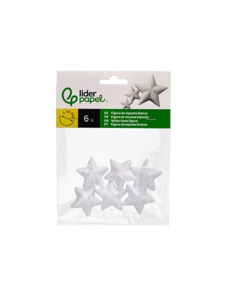 Figura de espuma blanca liderpapel estrella de 4 cm bolsa con 6 unidades