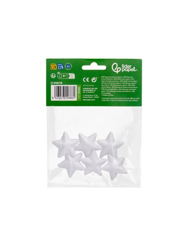 Figura de espuma blanca liderpapel estrella de 4 cm bolsa con 6 unidades