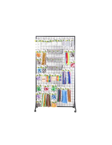 Expositor liderpapel metalico para productos de manualidades con 373 unidades surtidas 40 ganchos y 3 bandejas