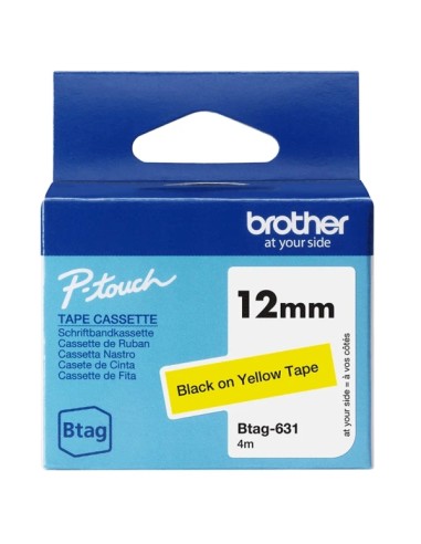 Brother Btag-631 Cinta 12mm - Texto Negro sobre Fondo Amarillo - Medidas 12mmx4 Metros - Apta para PTN10, PTN20, PTN25BT