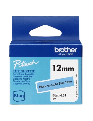 Brother Btag-L31 Cinta 12mm - Texto Negro sobre Fondo Azul Claro - Medidas 12mmx4 Metros - Apta para PTN10, PTN20, PTN25BT