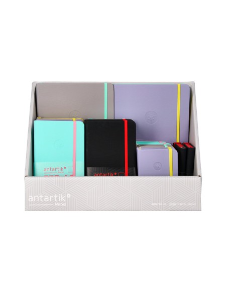 Cuaderno con gomilla antartik note tapa dura y blanda bicolor a5 a6 a7 expositor de 20 unidades surtidas Cuaderno con gomilla antartik note tapa dura y blanda bicolor a5 a6 a7 expositor de 20 unidades surtidas