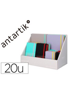 Cuaderno con gomilla antartik note tapa dura y blanda bicolor a5 a6 a7 expositor de 20 unidades surtidas