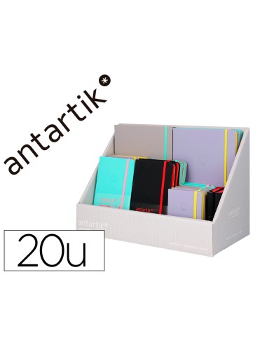 Cuaderno con gomilla antartik note tapa dura y blanda bicolor a5 a6 a7 expositor de 20 unidades surtidas