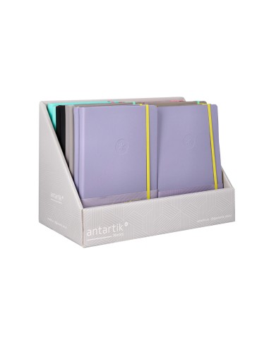 Cuaderno con gomilla antartik note tapa dura y blanda bicolor expositor de 18 unidades surtidas