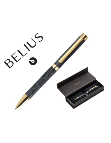 Boligrafo belius wild west aluminio color negro dorado tinta color azul caja de diseno