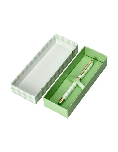 Boligrafo belius picnic aluminio color verde dorado tinta color azul caja de diseno