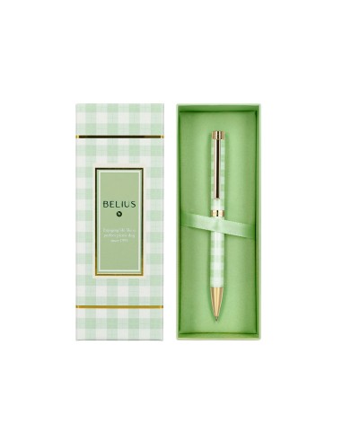 Boligrafo belius picnic aluminio color verde dorado tinta color azul caja de diseno