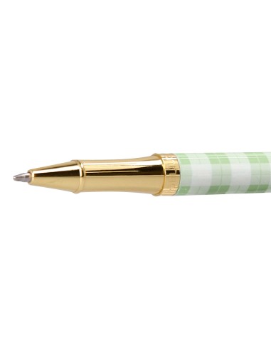 Boligrafo belius picnic aluminio color verde dorado tinta color azul caja de diseno