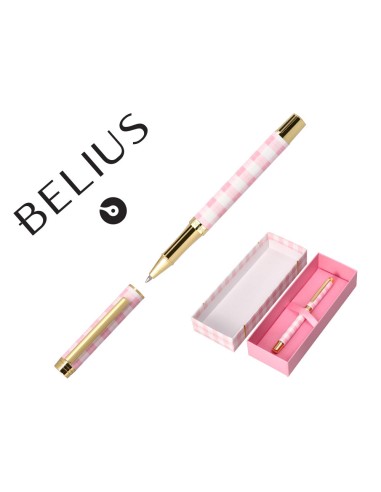 Boligrafo belius picnic aluminio color rosa dorado tinta color azul caja de diseno