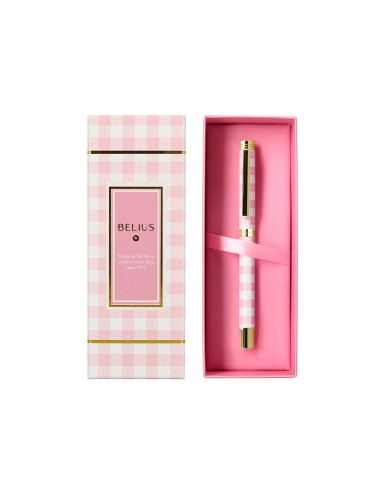 Boligrafo belius picnic aluminio color rosa dorado tinta color azul caja de diseno