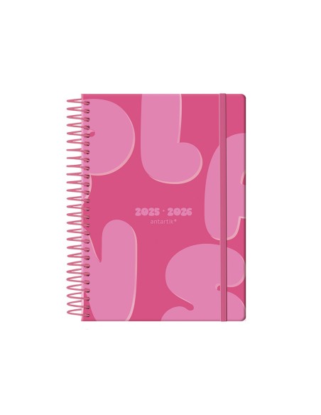 Agenda escolar antartik 25 26 espiral plans rosa fucsia dia pagina a5 bilingue papel fsc 80 gr