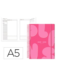 Agenda escolar antartik 25 26 espiral plans rosa fucsia dia pagina a5 bilingue papel fsc 80 gr