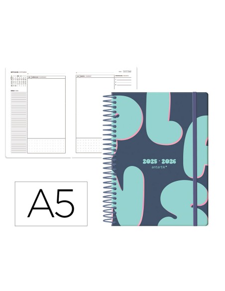 Agenda escolar antartik 25 26 espiral plans azul dia pagina a5 bilingue papel fsc 80 gr