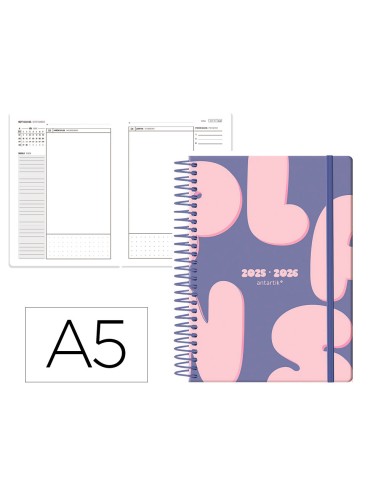 Agenda escolar antartik 25 26 espiral plans morado dia pagina a5 bilingue papel fsc 80 gr